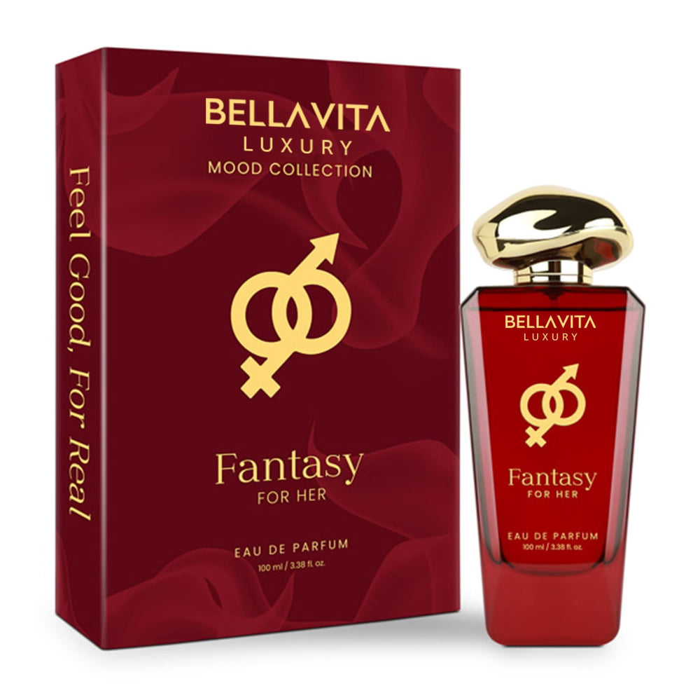Bellavita Fantasy bottle closeup highlighting premium fragrance and sleek design.