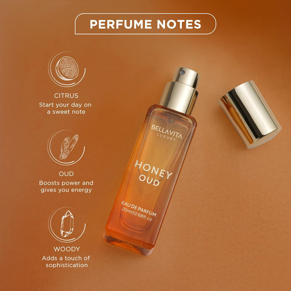 BellaVita Luxury Honey OUD mini packaging ideal for purse touch-ups