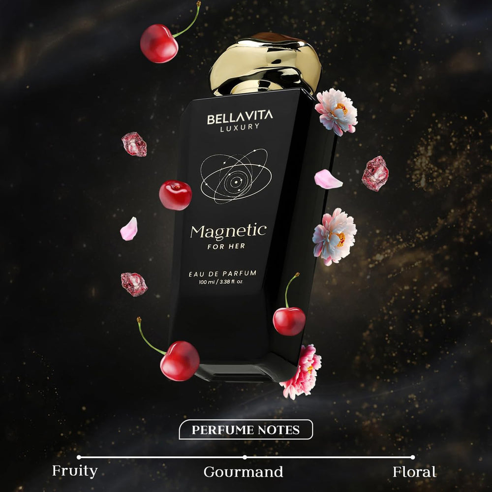 Bellavita Magnetic notes of rose, jasmine, cherry for a vibrant daily signature.