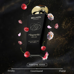 Bellavita Magnetic notes of rose, jasmine, cherry for a vibrant daily signature.