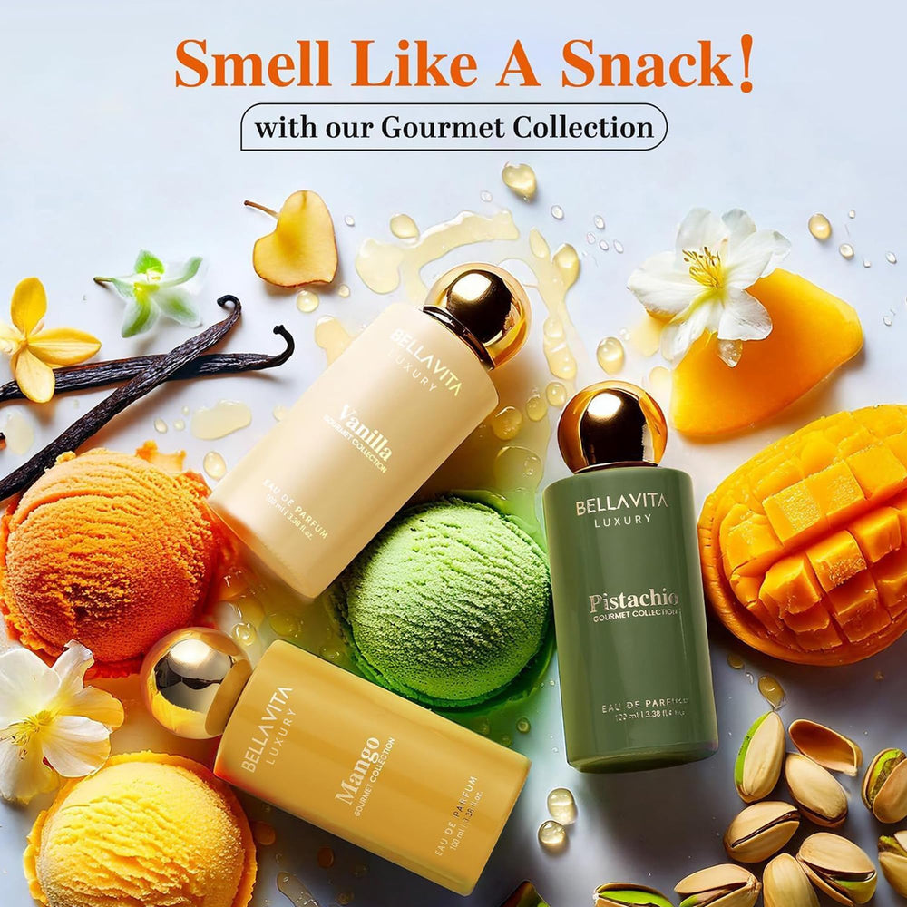 BELLAVITA Pistachio EDP gift box suggesting a premium surprise.