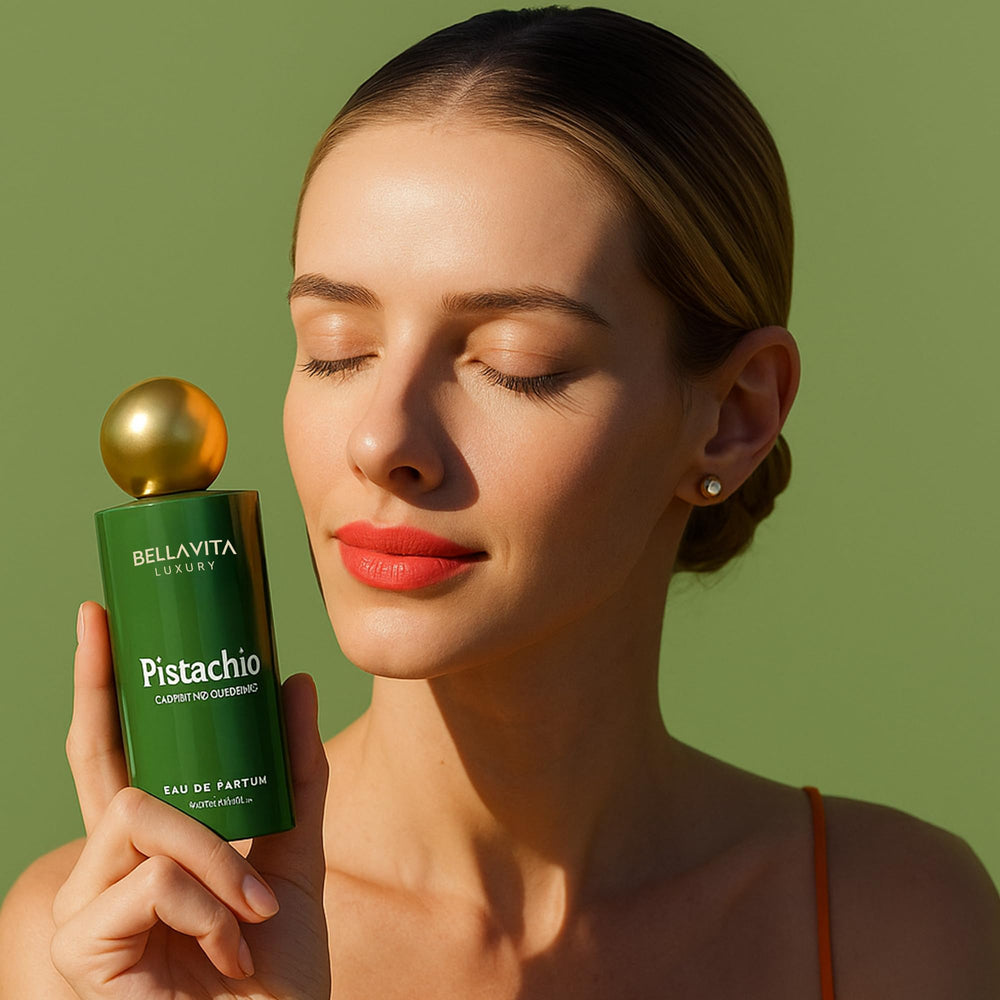 Close-up of BELLAVITA Pistachio EDP nutty top notes.