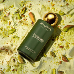 BELLAVITA Pistachio EDP with wooden cap conveys luxe unisex appeal.