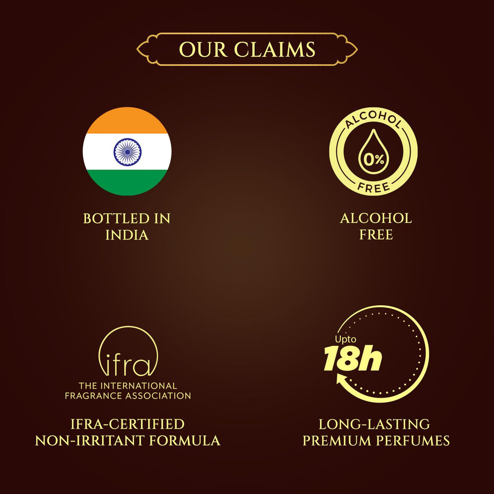 BELLAVITA Taaj Attars collection on glass, premium display for home fragrance.