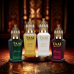 BELLAVITA Taaj Jannat bottle close-up, floral musk blend for bold evenings.