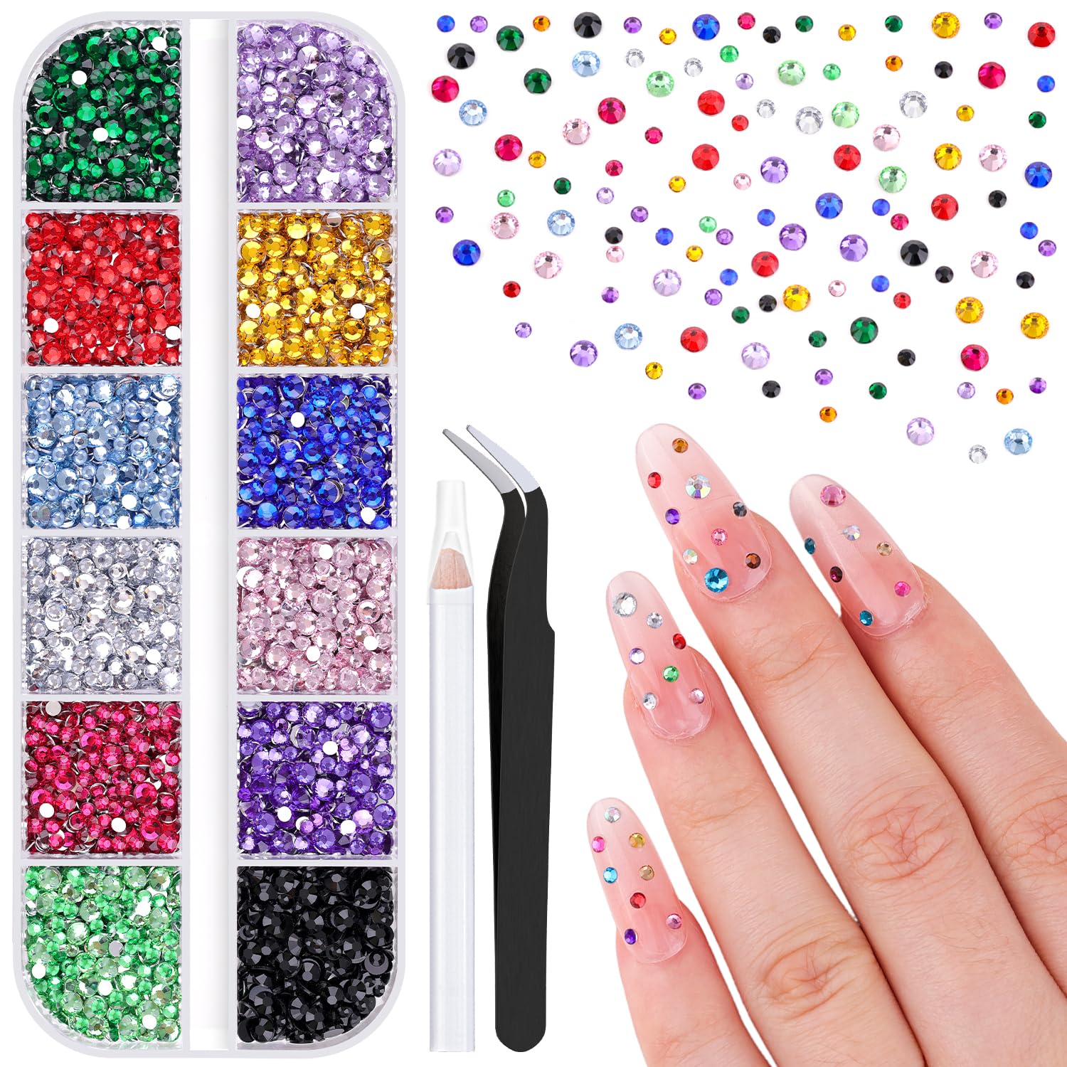 BELLEBOOST 5000pcs multicolor 2-3mm nail gems for vibrant acrylic beauty