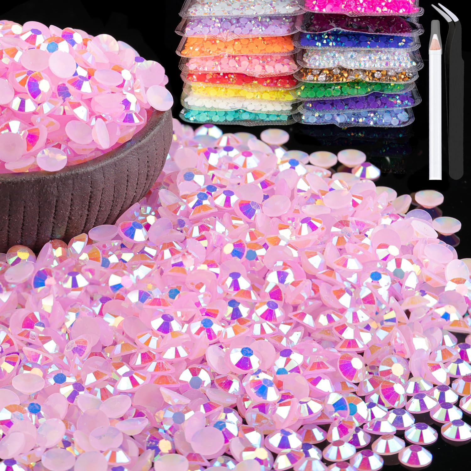 BELLEBOOST 8000pcs 3mm light pink AB rhinestones pack for bulk sparkle