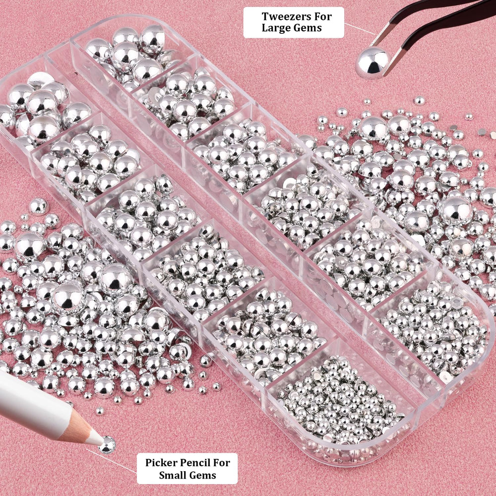 BELLEBOOST flat-back half-round silver 3mm pearl close-up for detailed design