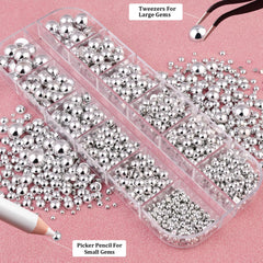 BELLEBOOST flat-back half-round silver 3mm pearl close-up for detailed design