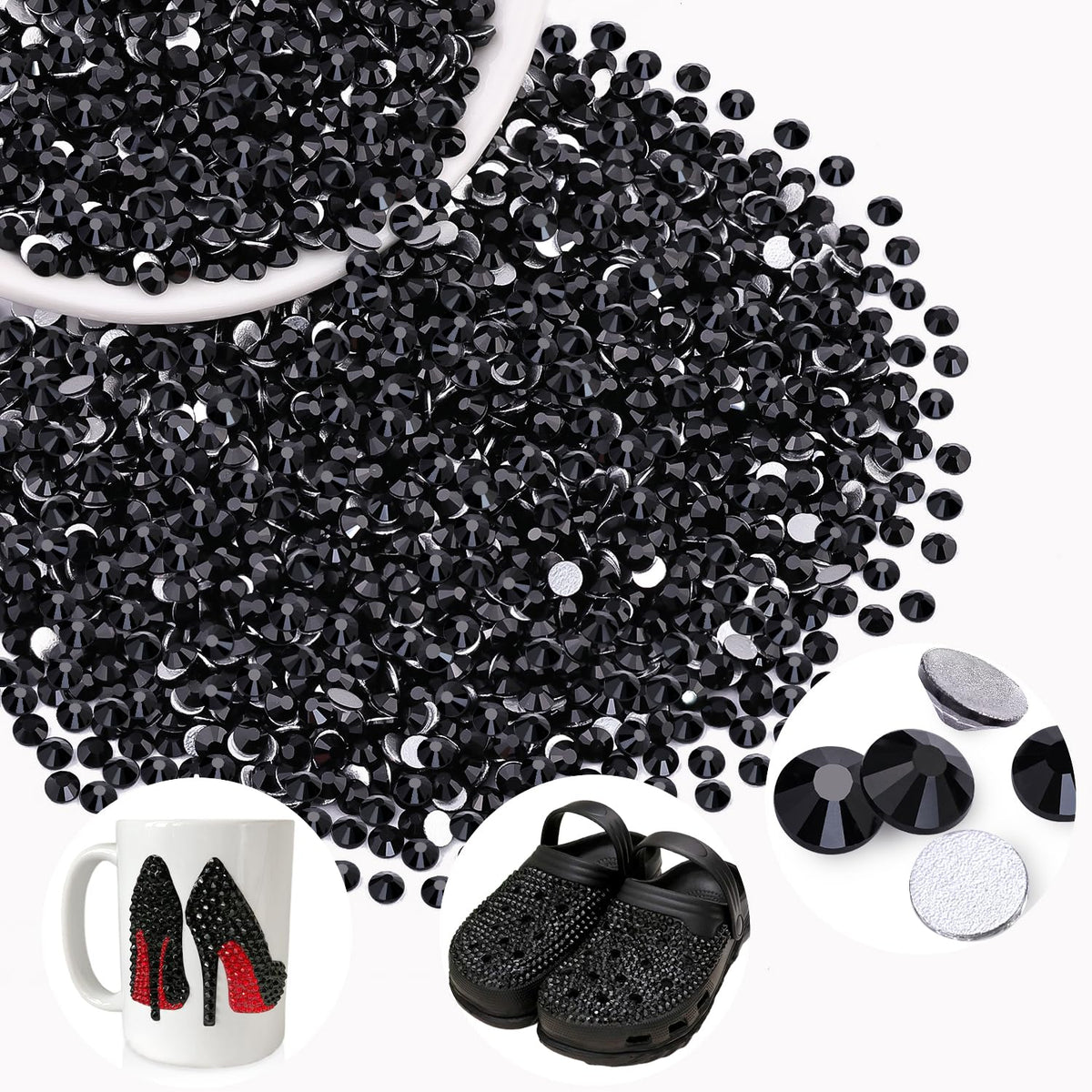 BELLEBOOST jet black glass rhinestones for nails and crafts with brilliant sparkle