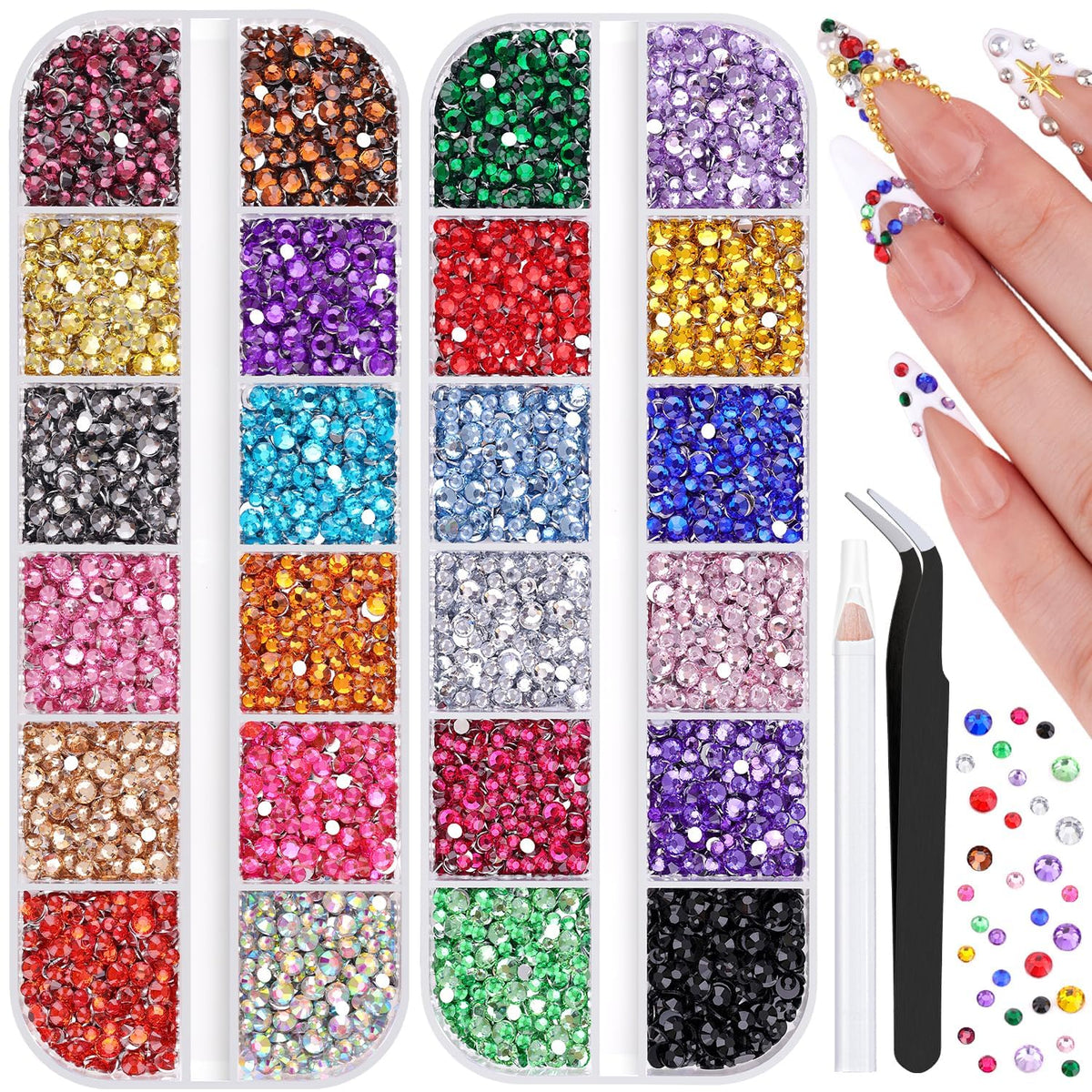 BELLEBOOST nail rhinestones multicolor 2-3mm packaging for versatile at-home nail art ideas.