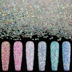 BELLEBOOST tiny 1.2mm rhinestones with iridescent AB shine for dazzling nail art.