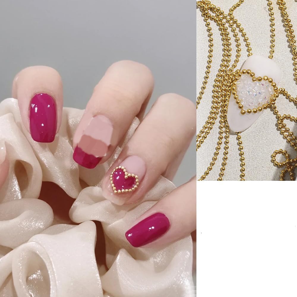 Bellecrey gold nail chains with beads for luxe manicure details.