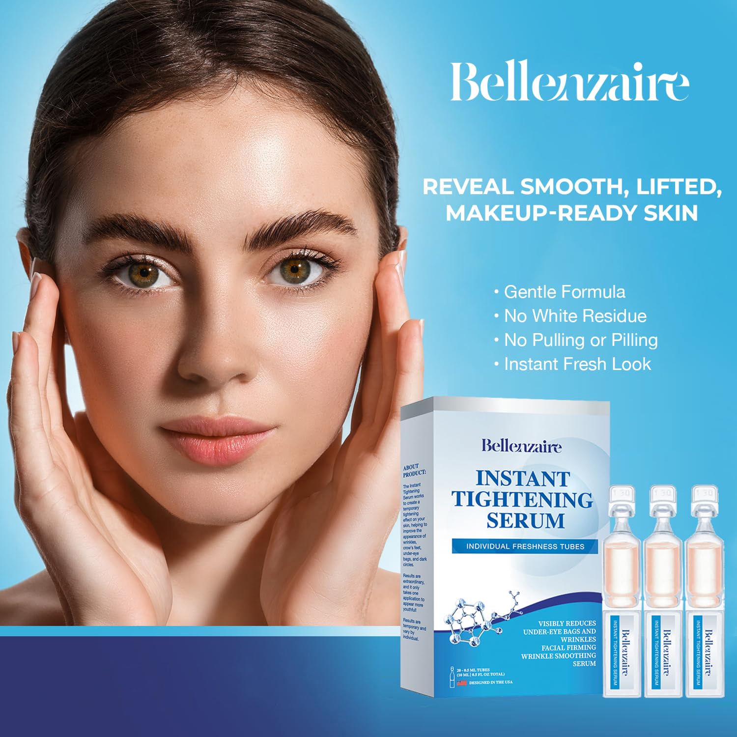 Bellenzaire Sérum Yeux – application rapide, peau prête au maquillage.