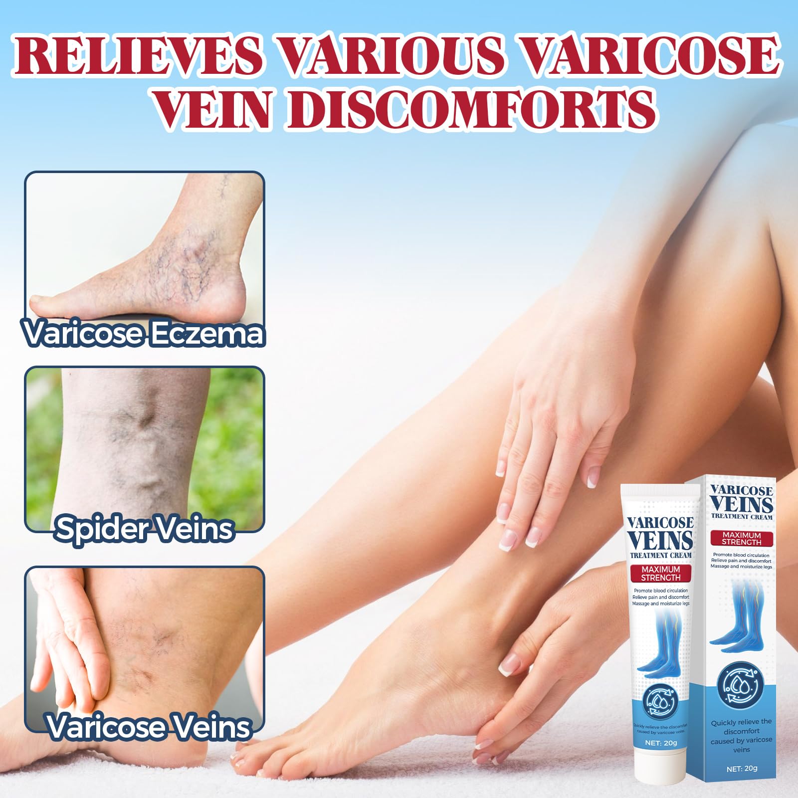 Bellisinno applying cream on leg to soothe fatigue.