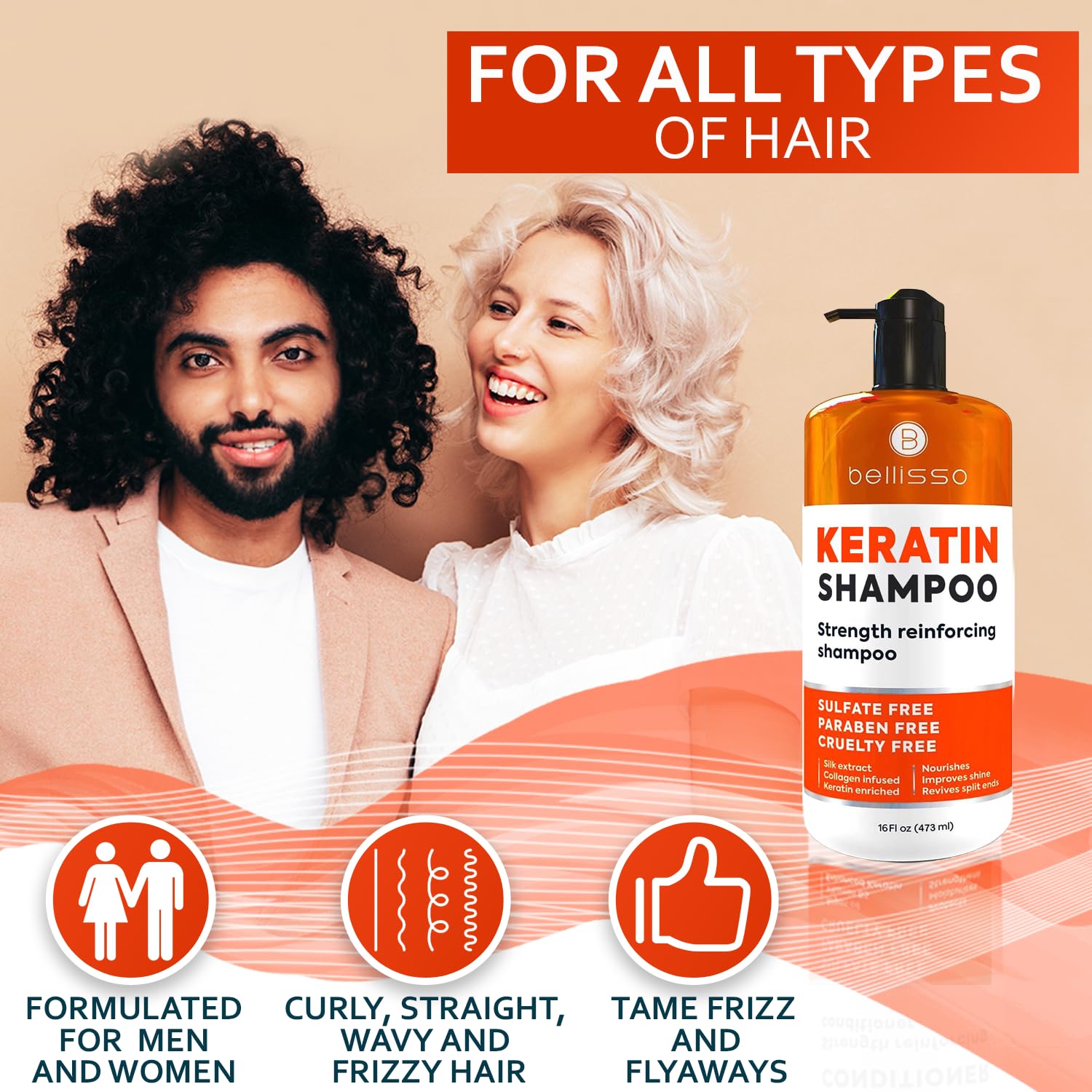 Bellisso all hair types ends shot implies versatile care.