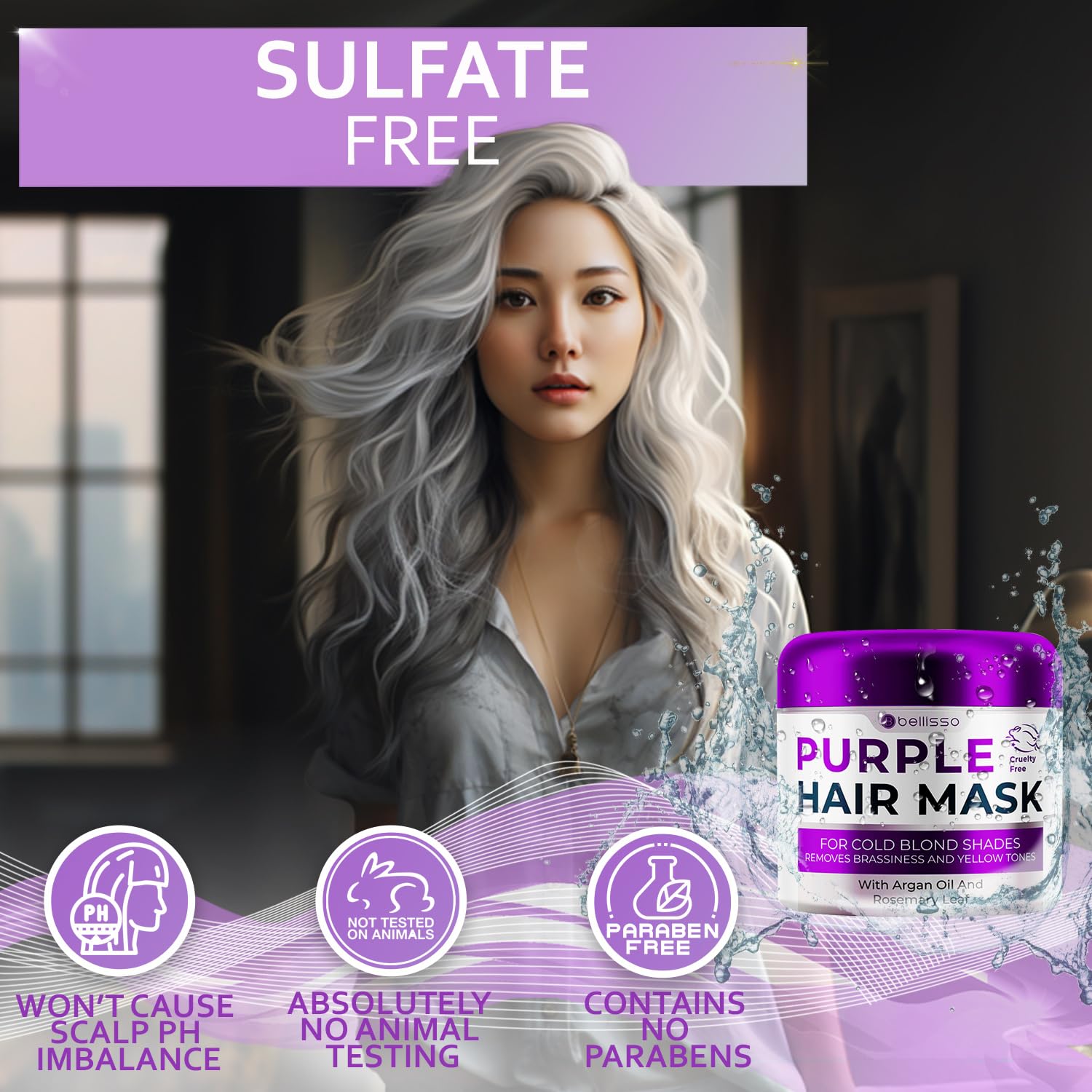 Bellisso purple-hair-mask sulfate-free supports gentle conditioning without harsh chemicals.