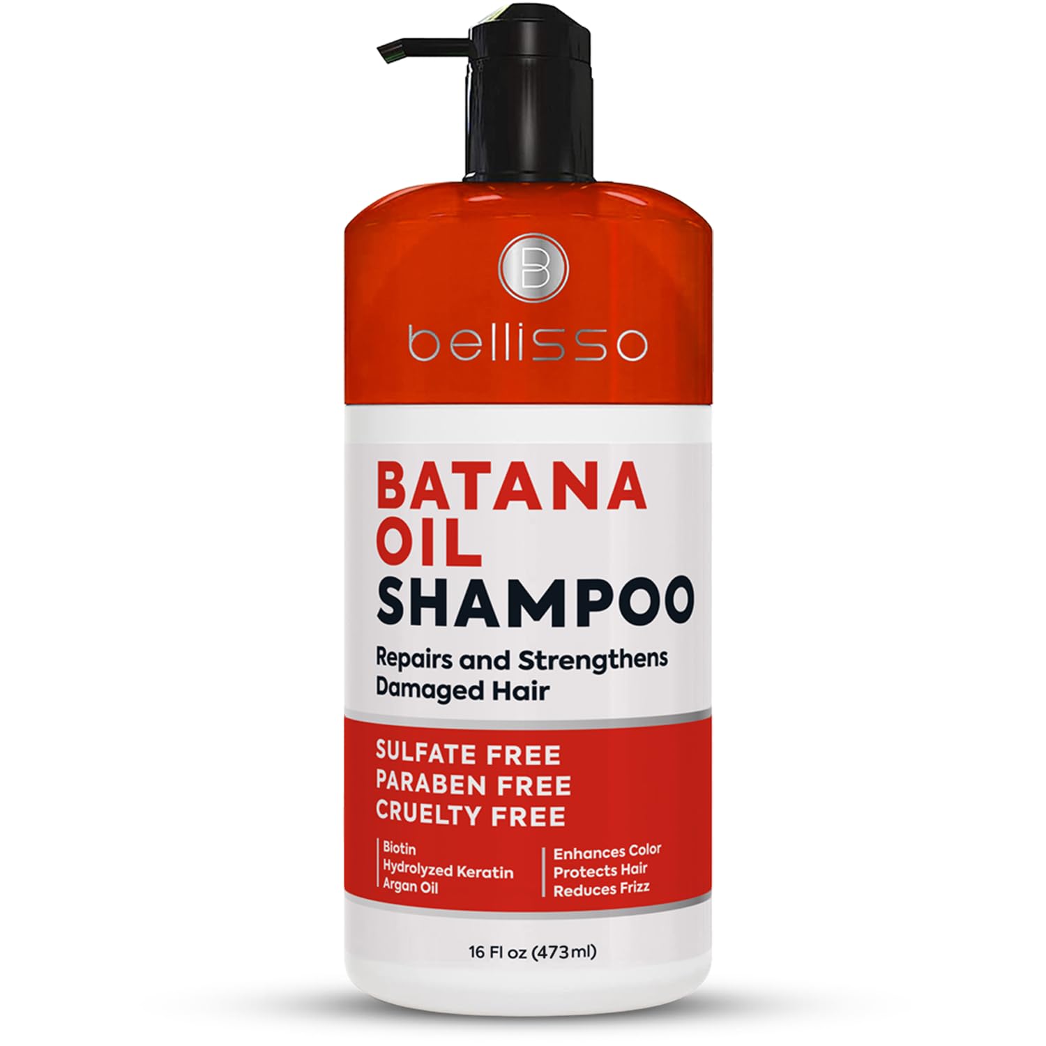 Bellisso Batana Oil Shampoo bottle highlighting volume for fuller hair.
