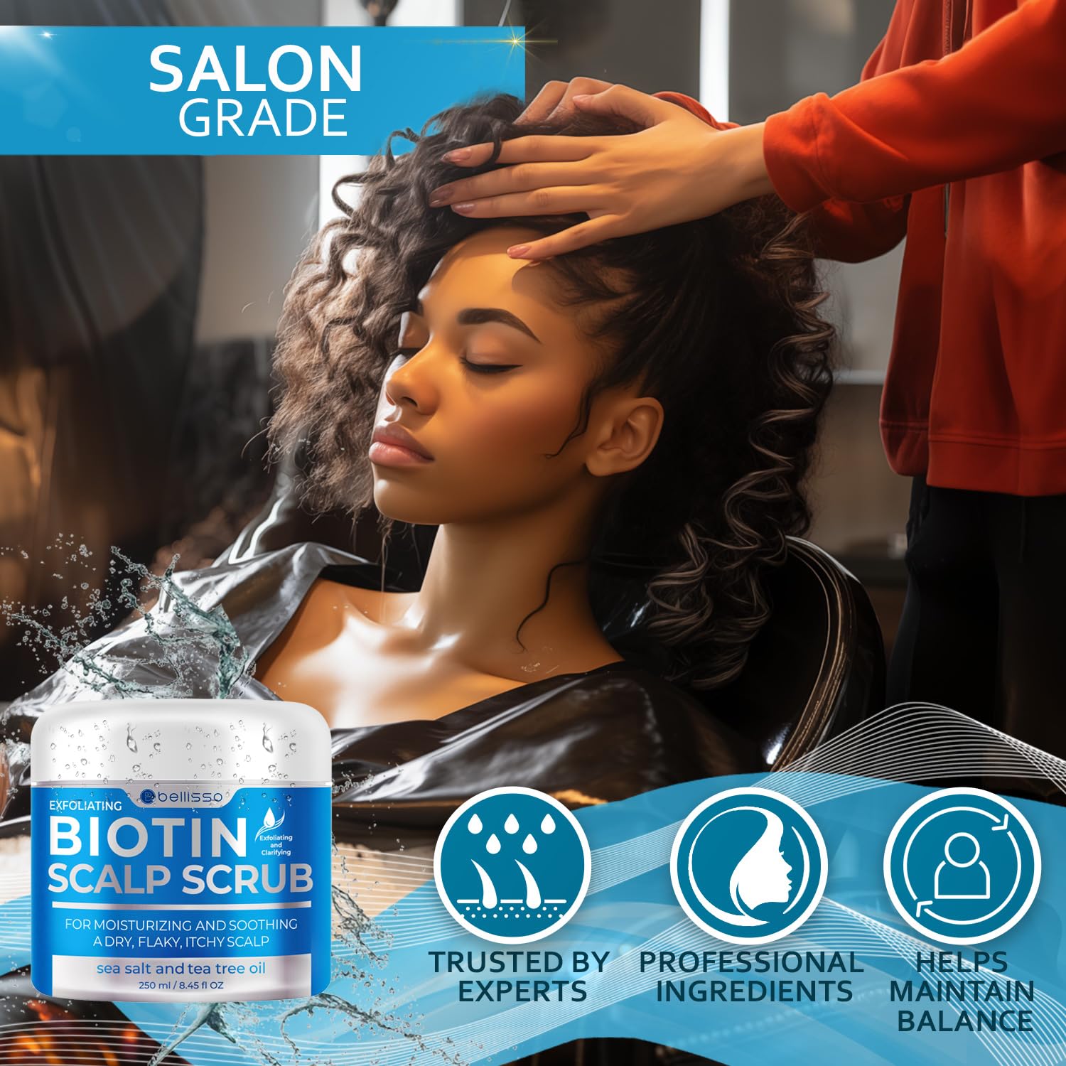 Bellisso Biotin Scalp Scrub sulfate-free label on packaging.