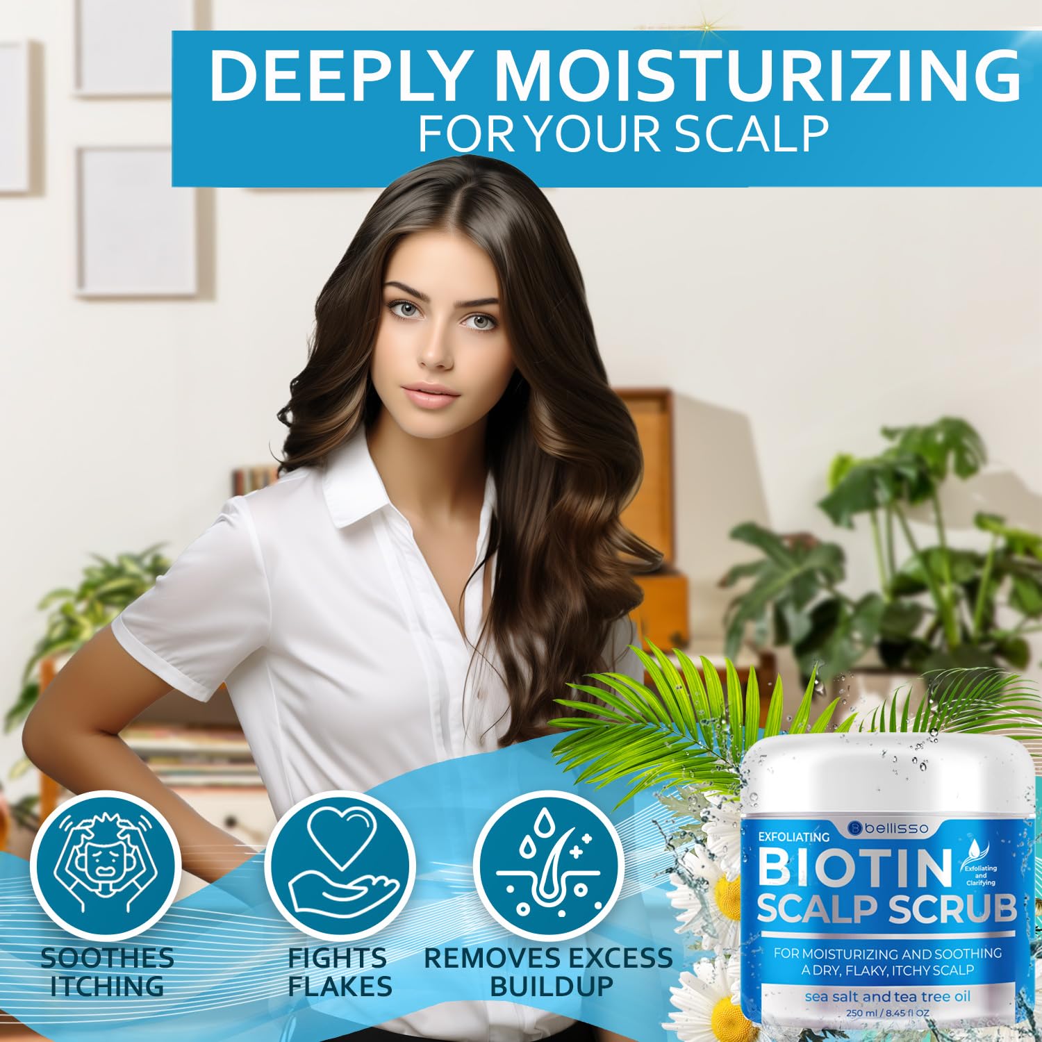 Bellisso Biotin Scalp Scrub texture closeup highlighting microbeads and cleansing action.