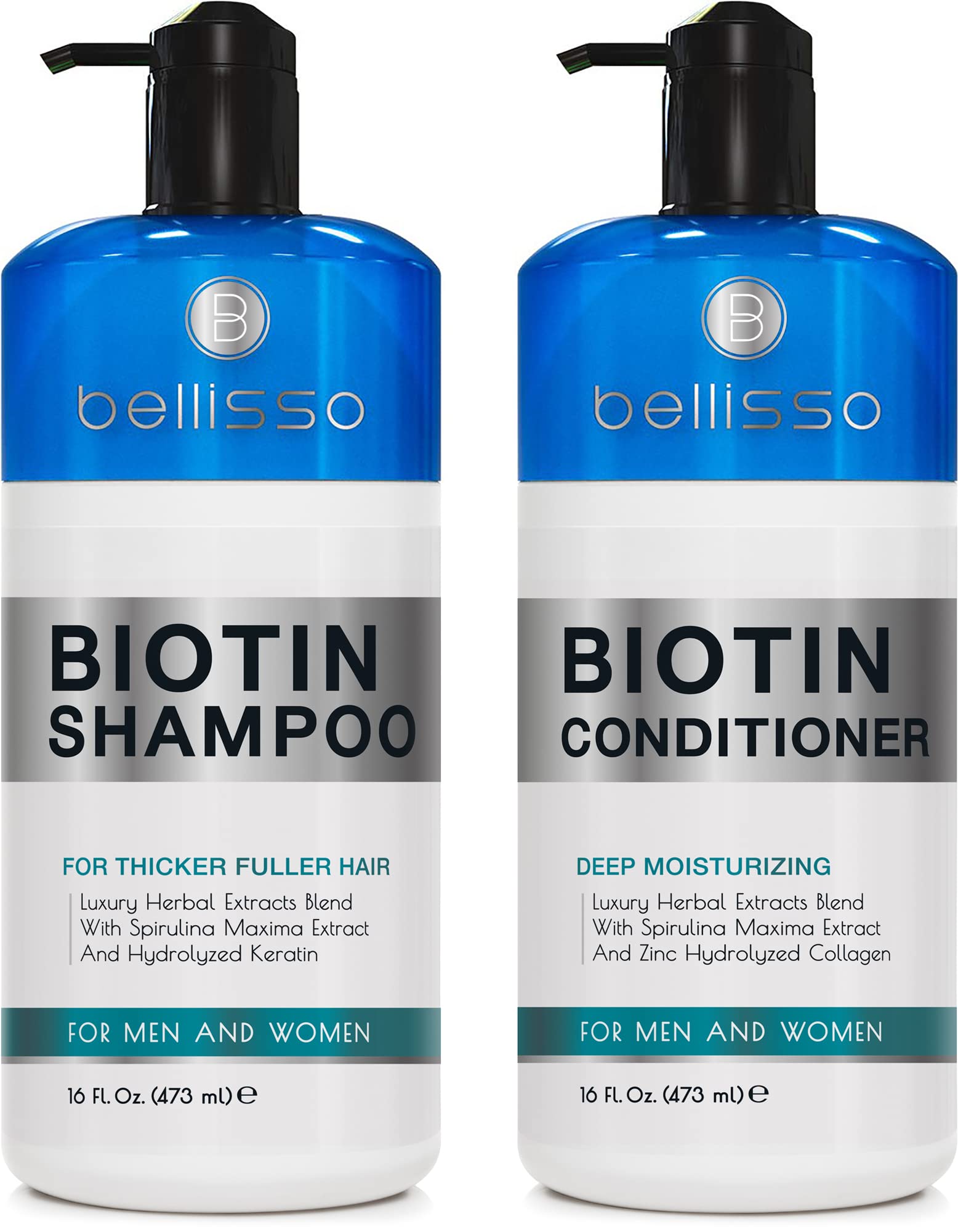 Bellisso Biotin Shampoo bottle close-up highlighting volume for fine hair