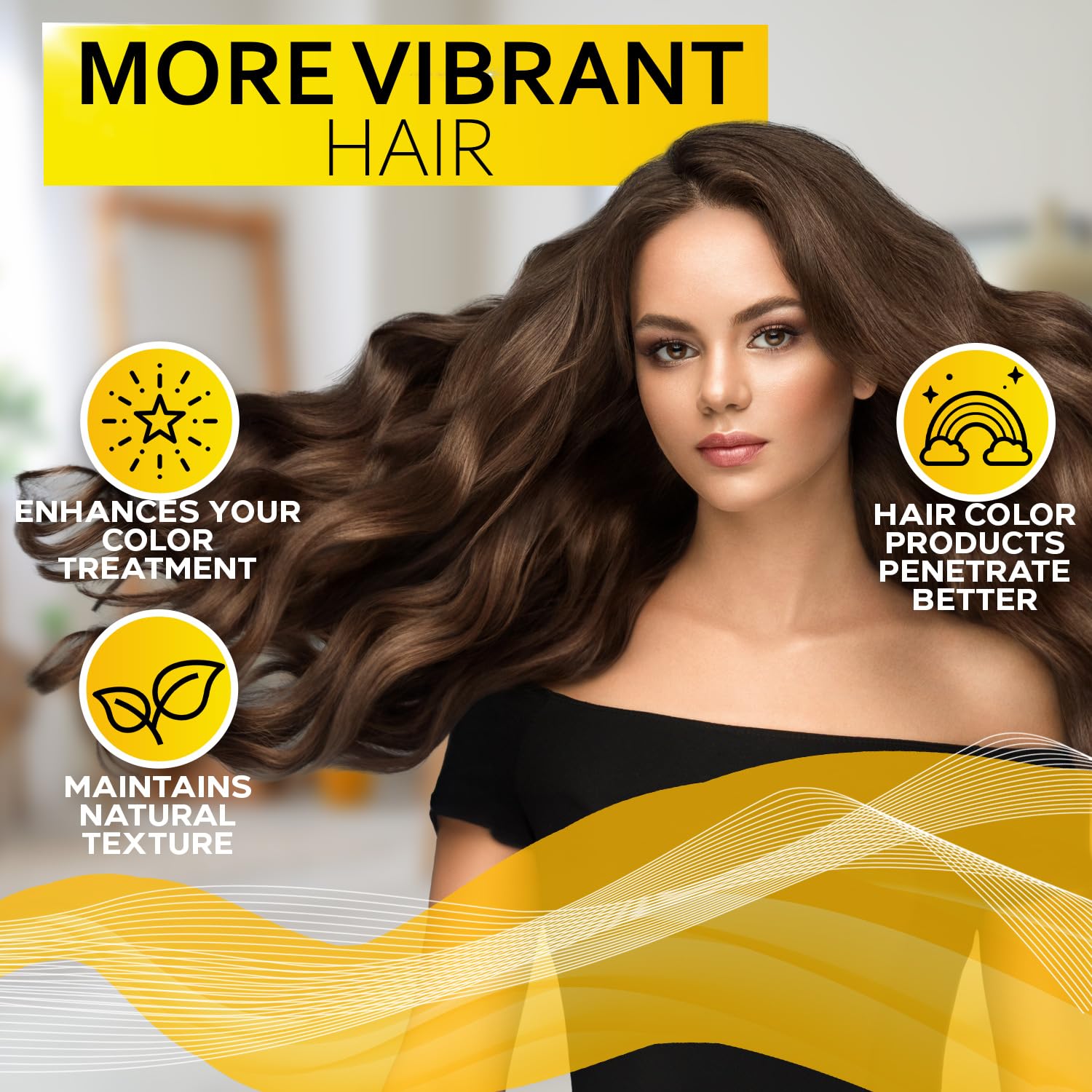 Bellisso clarifying shampoo shine-finish depicts luminous results on hair.