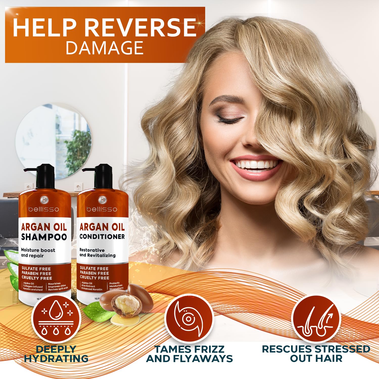 Bellisso frizz-control close-up demonstrates smooth, manageable hair results
