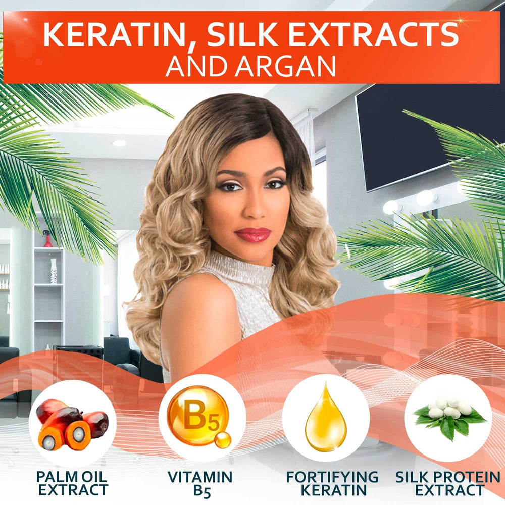 Bellisso Keratin Shampoo bottle with silk protein claim for smoother results.