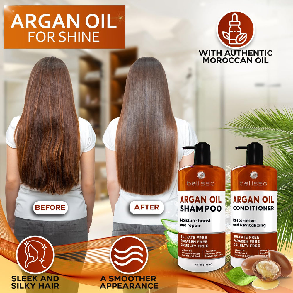 Bellisso Moroccan Argan Oil Conditioner bottle provides frizz control and hydration