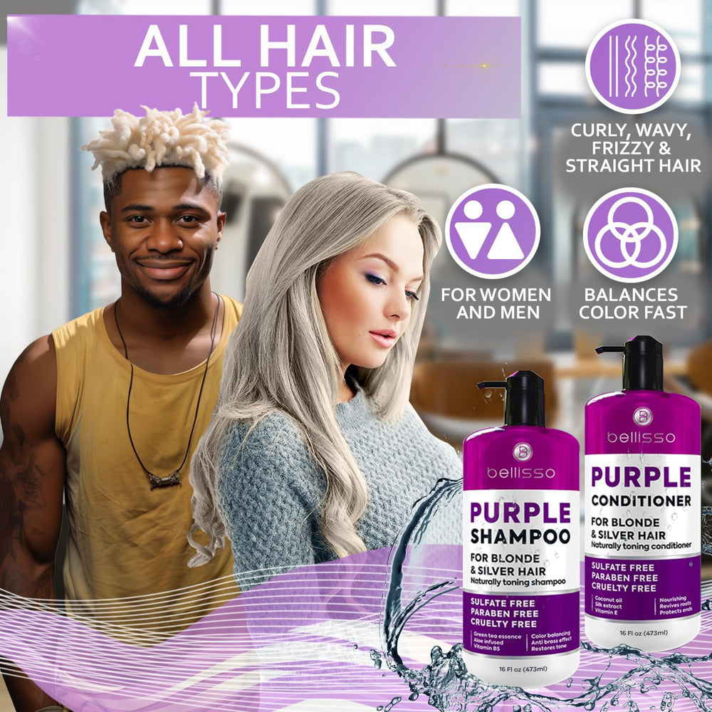 Bellisso purple conditioner closeup emphasizes botanical hydration.