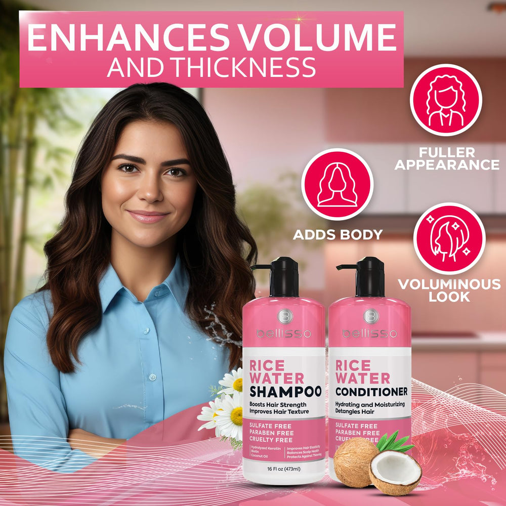 Bellisso Rice Water ingredients label highlights nourishing amino acids.