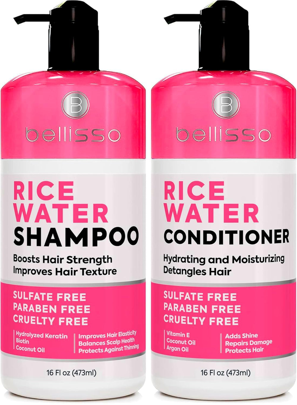Bellisso Rice Water Shampoo bottle promotes fuller-looking strands.