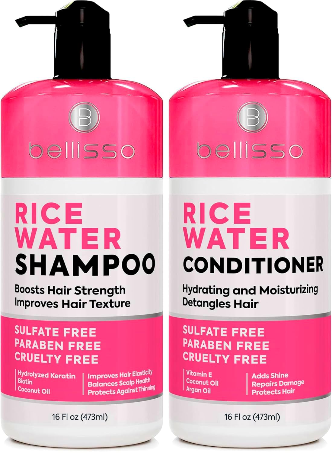 Bellisso Rice Water Shampoo bottle promotes fuller-looking strands.