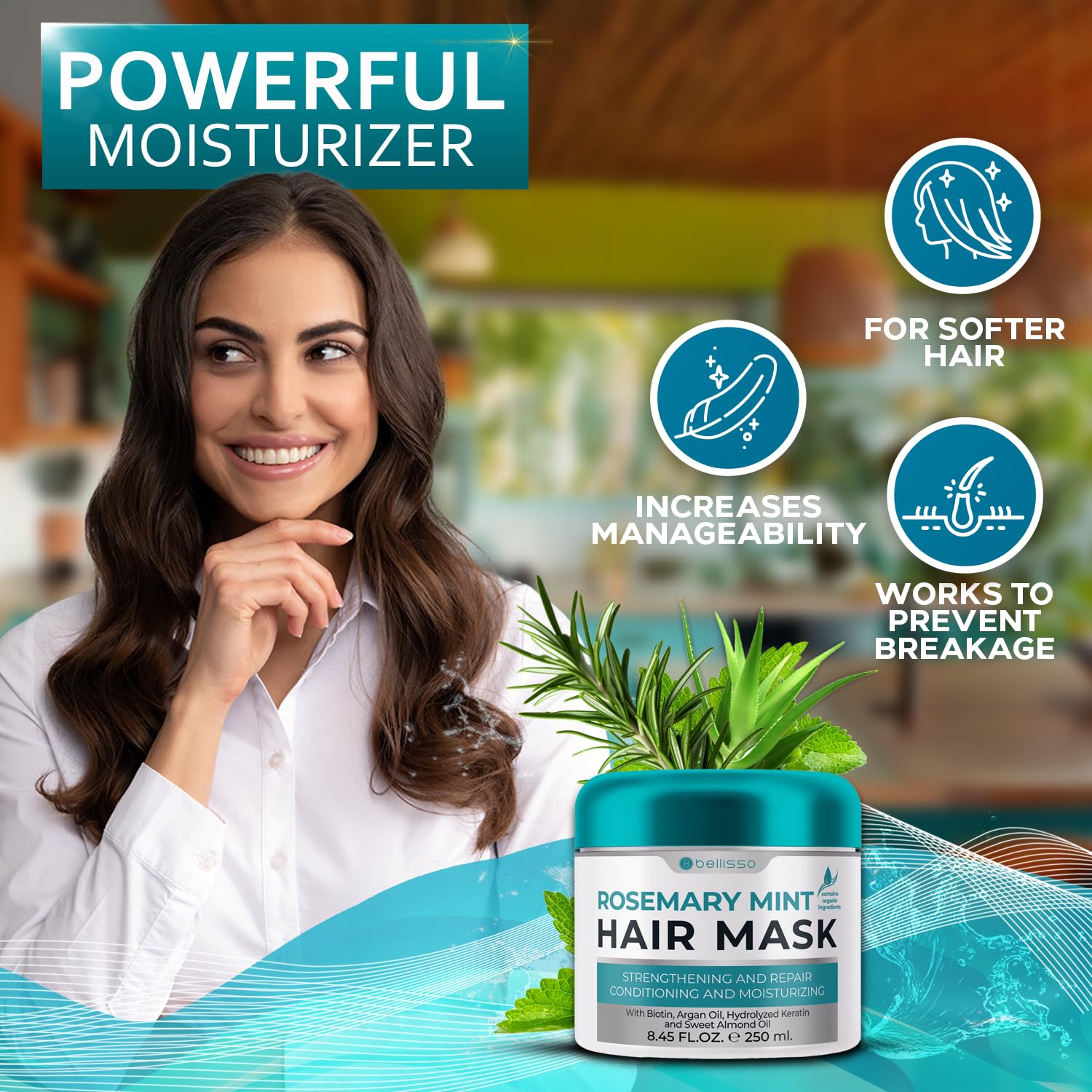 Bellisso Rosemary Mint Hair Mask application demonstrates even distribution