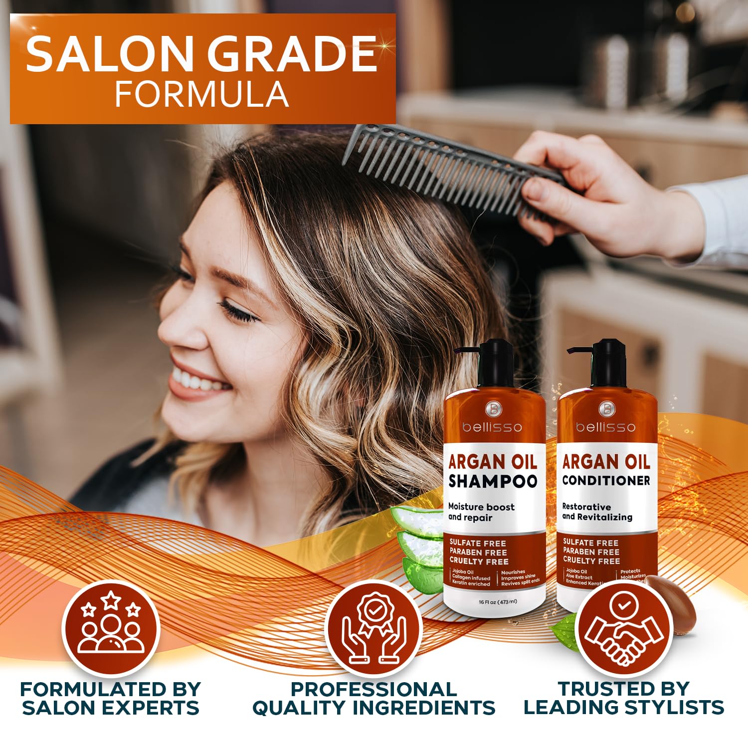 Bellisso sulfate-free shampoo ingredient label highlights natural argan oil