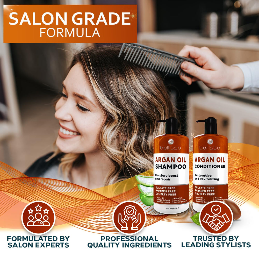 Bellisso sulfate-free shampoo ingredient label highlights natural argan oil