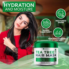 Applying Bellisso Tea Tree Oil Hair Mask to hair strands for moisture