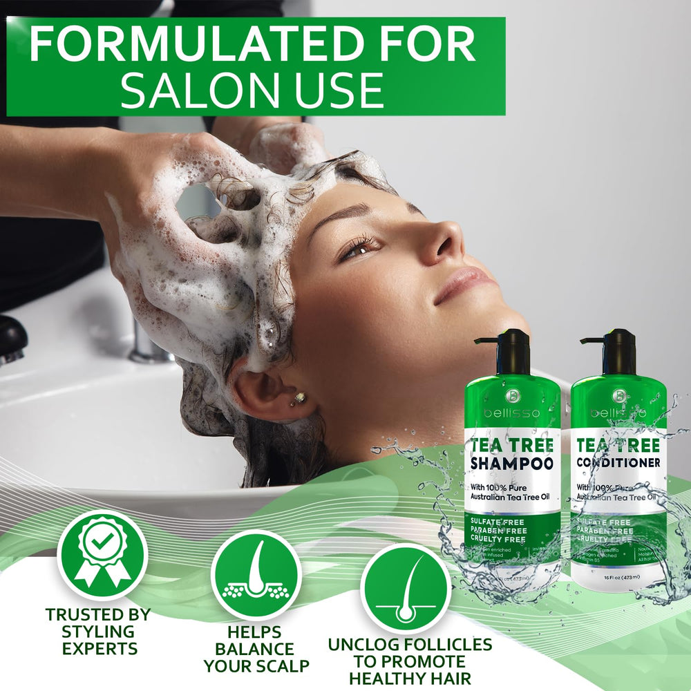 Bellisso Tea Tree Shampoo foam demonstrates an invigorating wash for scalp comfort.