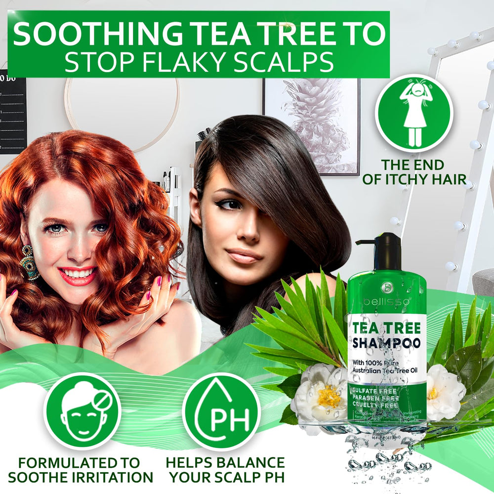 Bellisso Tea Tree Shampoo lather demonstrates rich foam while purifying hair.