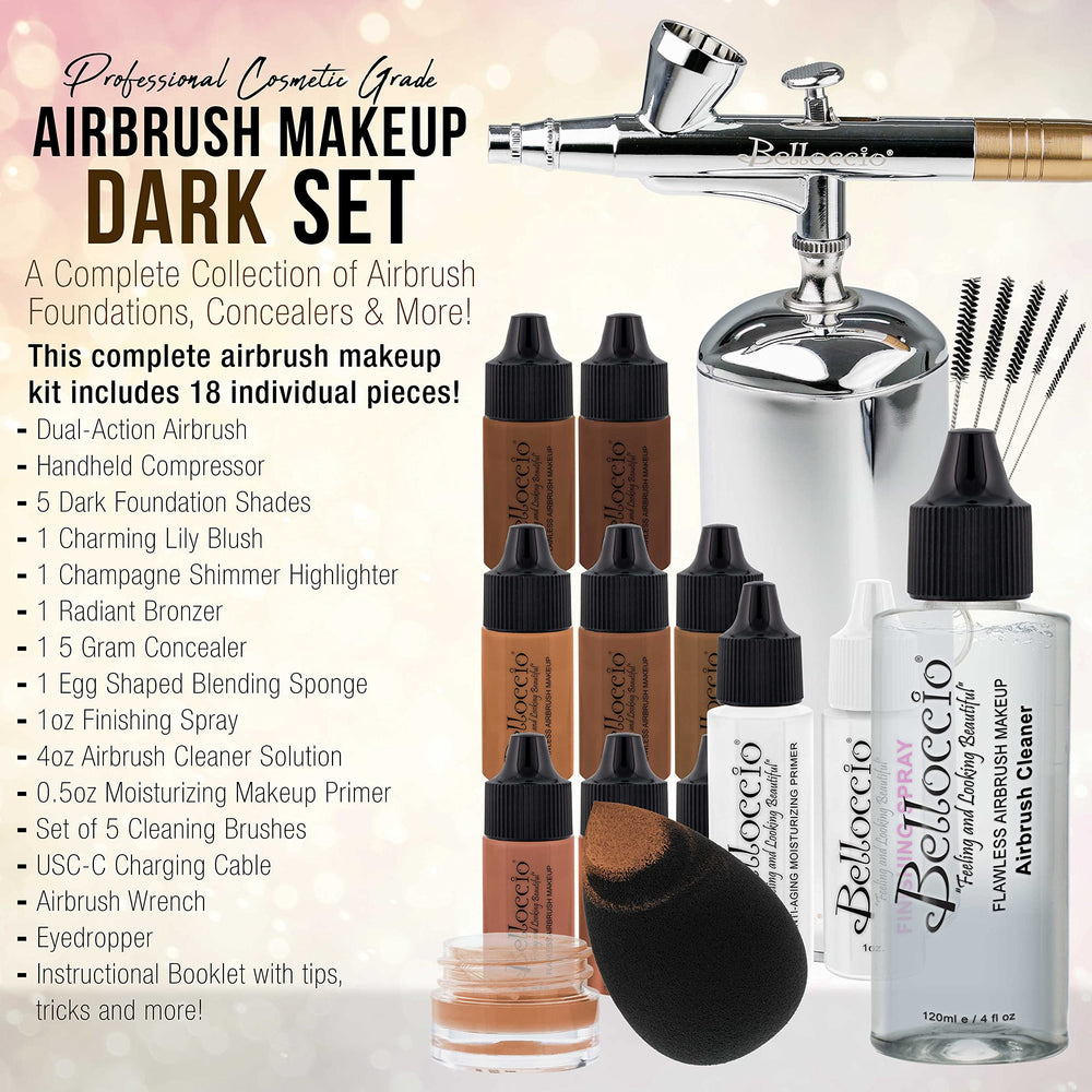 Belloccio 18-piece kit displayed for professional-grade, versatile makeup application.