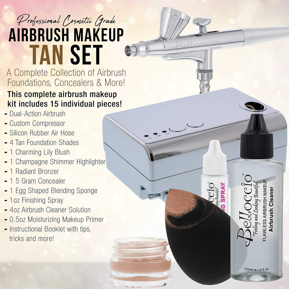 Belloccio airbrush foundation shades offering four tan tones for a precise match
