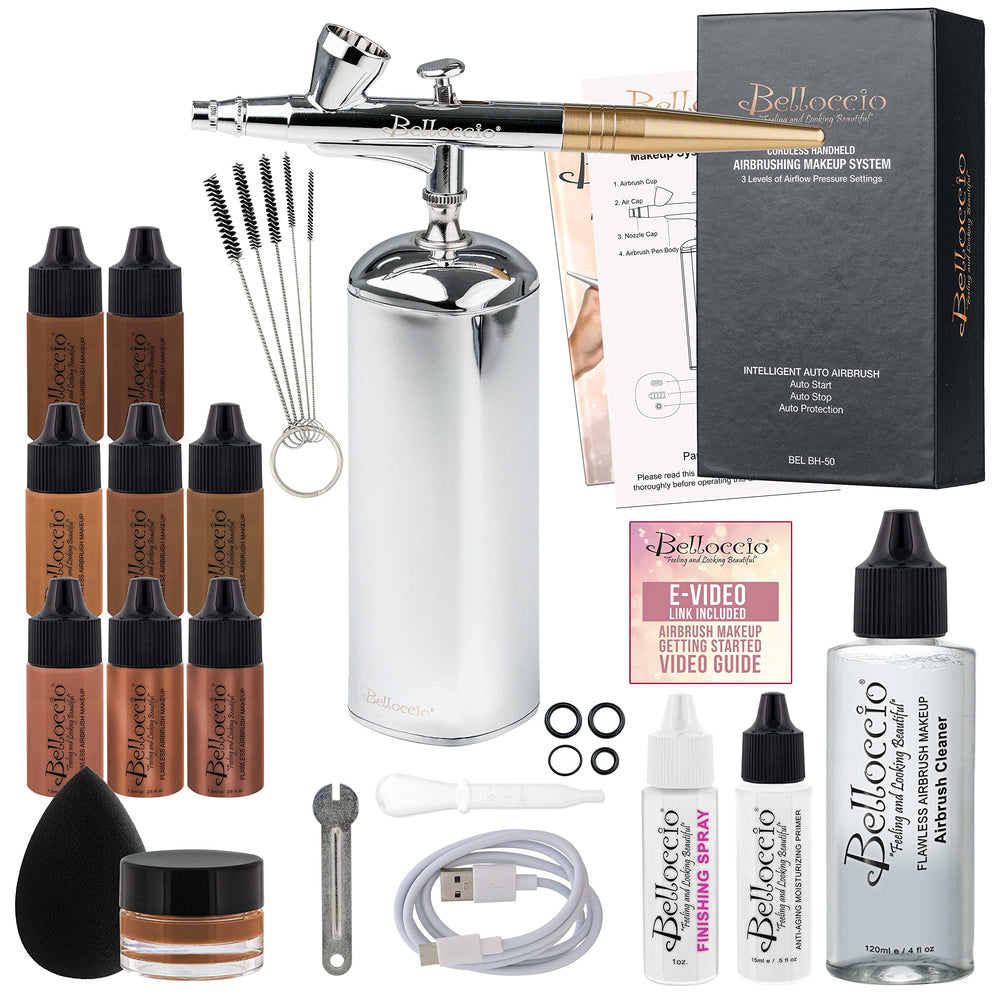 Belloccio complete cordless airbrush system front view for salon-quality makeup at home.