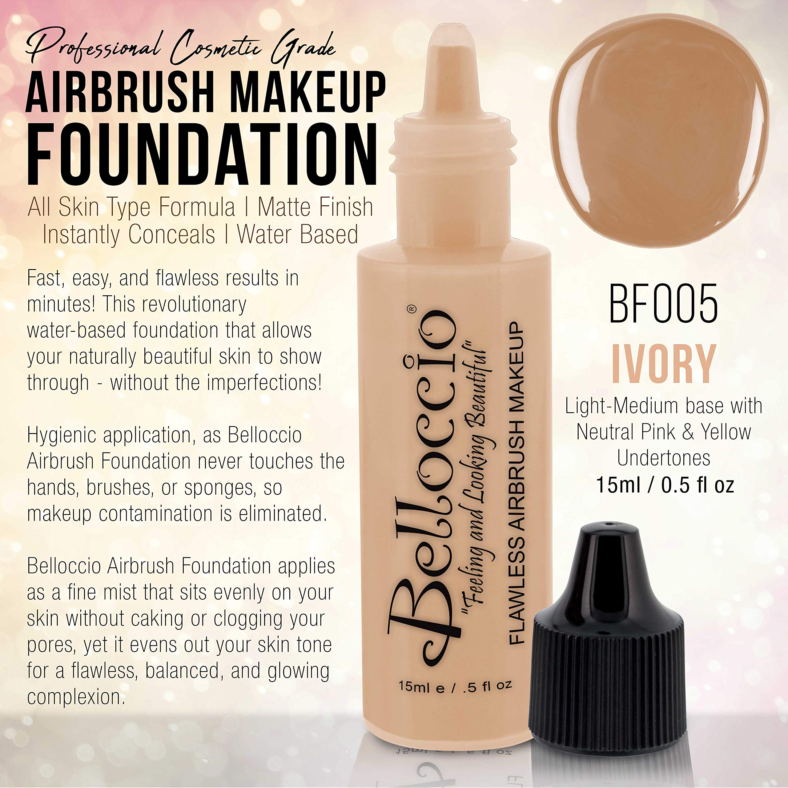 Belloccio Ivory foundation swatches show shade match for light-medium skin