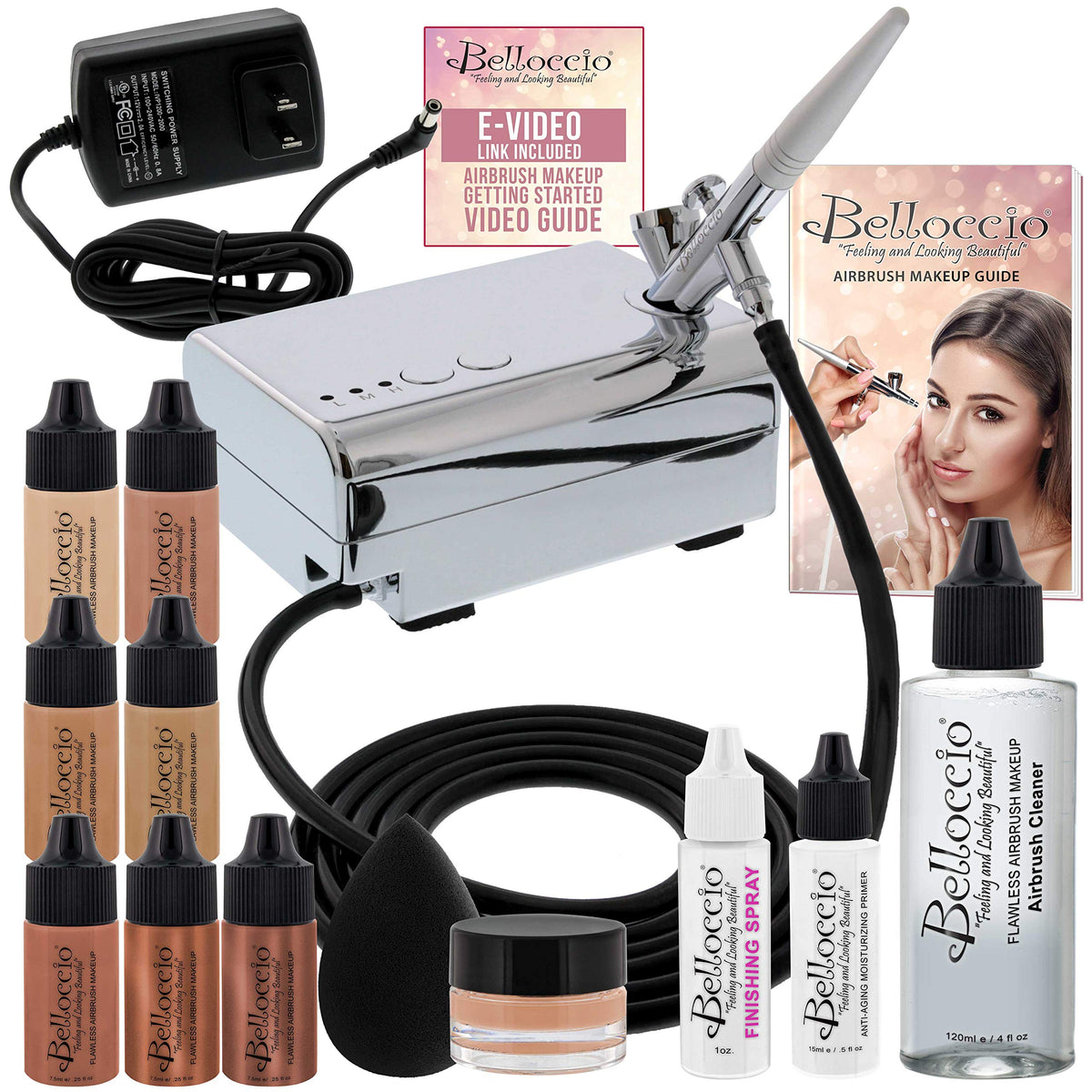 Belloccio Professional Airbrush System front view for seamless makeup application