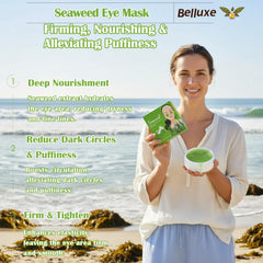 Belluxe Seaweed Eye Mask close-up showing hydrogel texture soothing tired eyes.