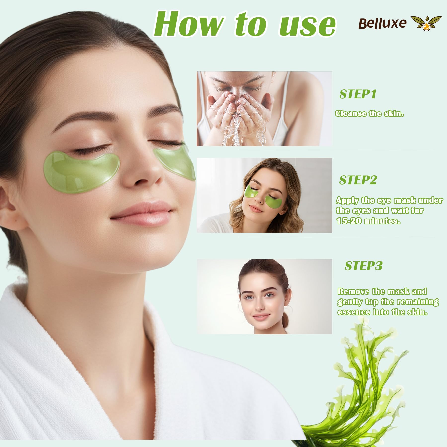 Belluxe hydrogel texture patches offer refreshing relief after long screen time.