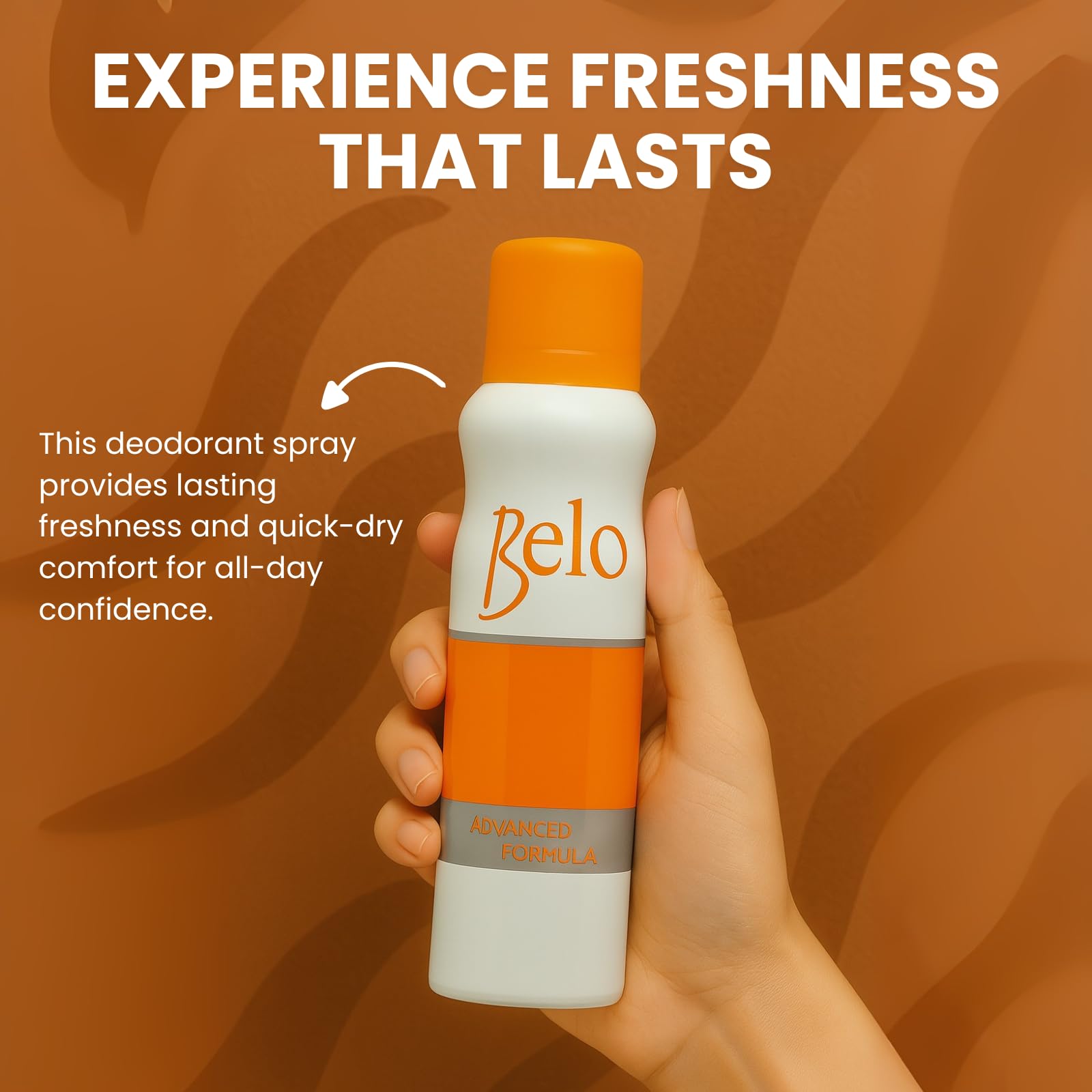 Belo Essentials all-day freshness protection illustrated on product theme.