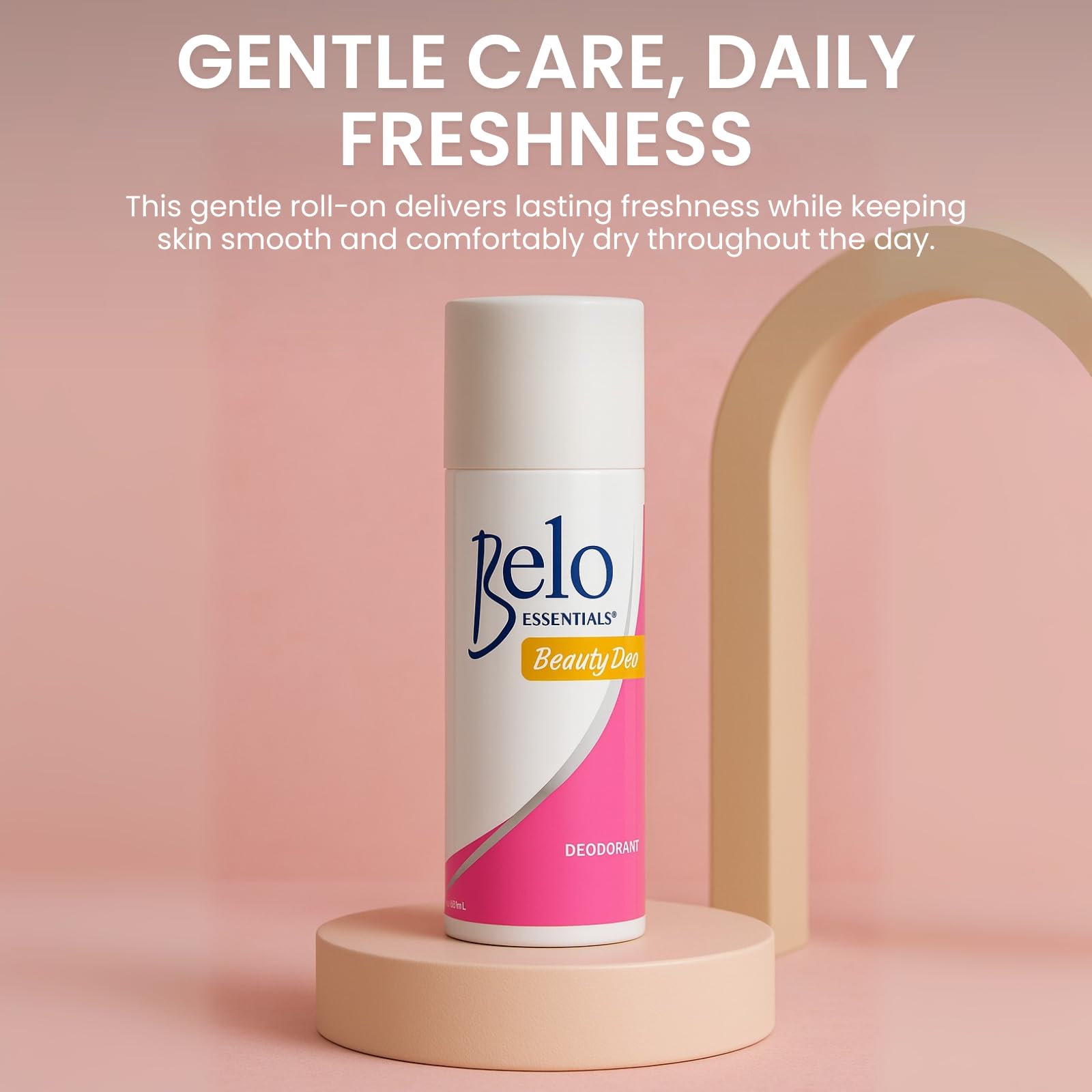 Belo Essentials Beauty Deo mist close-up showing quick-dry spray action
