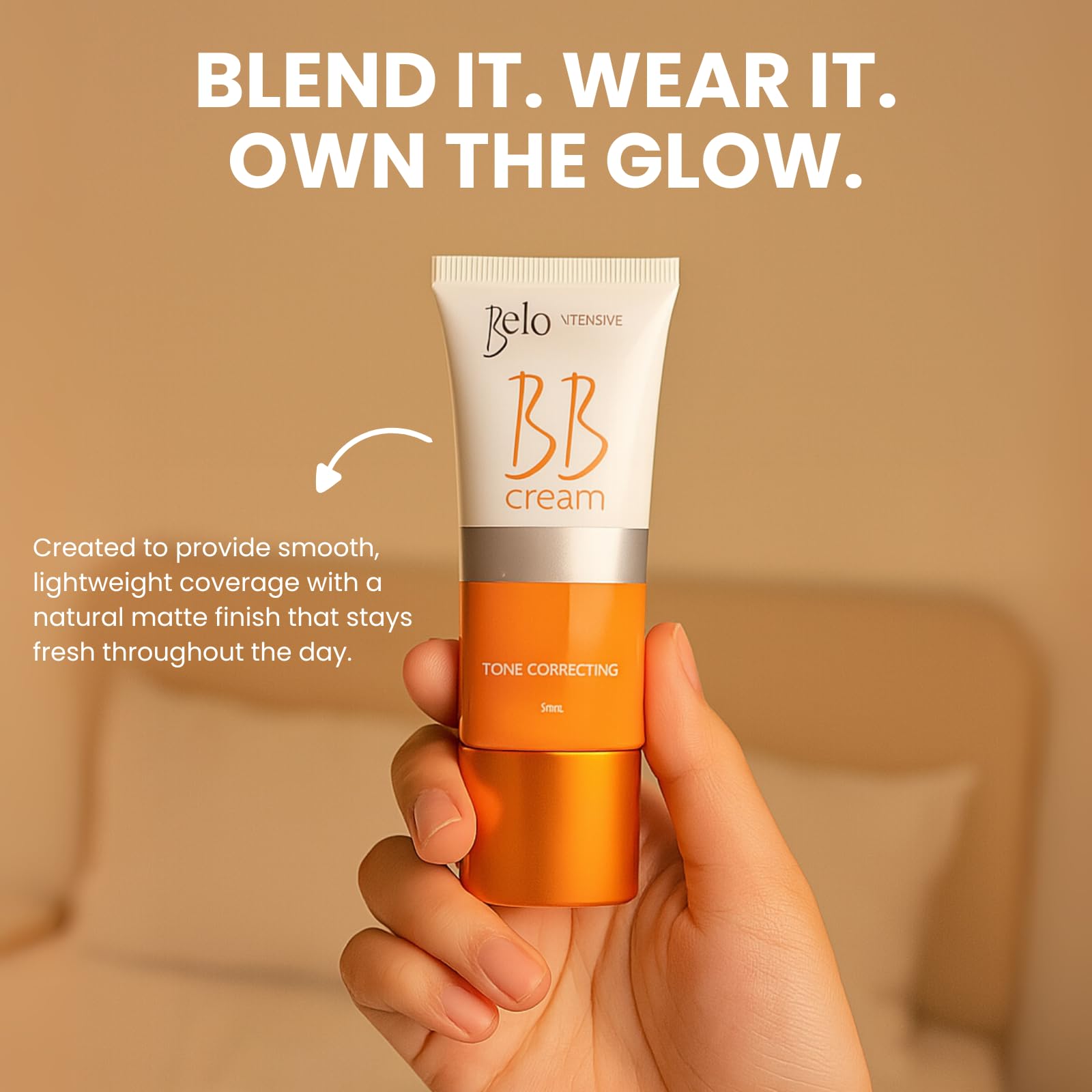 Natural matte finish on skin from Belo Essentials Intensive BB Cream.