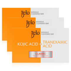 Belo Essentials Intensive Cleansing Bar packaging front showing three bars for daily cleansing.
